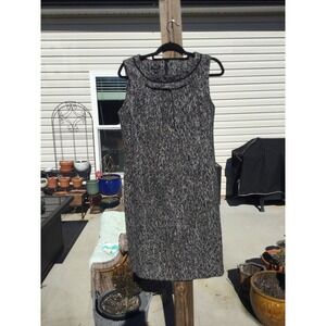 Talbots womens sleeveless wool sheath dress 12 work career tweed gray fringe
